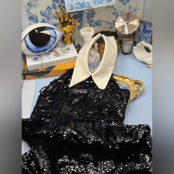 🆕 BRONX & BANCO 🧿 NWOT Wednesday Black Sequin Halterneck Mini Dress Sz XS US 2 - Picture 12 of 14